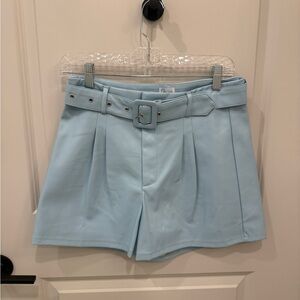 Francesca's Collections Light Blue High-Rise Belted Shorts